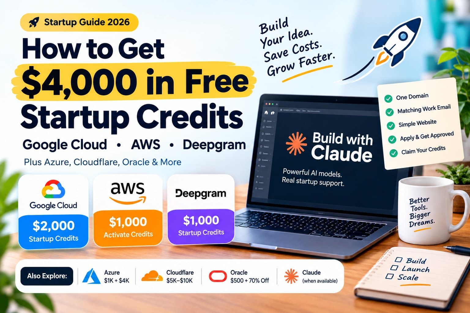 How to Get $4,000 in Free Startup Credits in 2026: Google Cloud, AWS and Deepgram